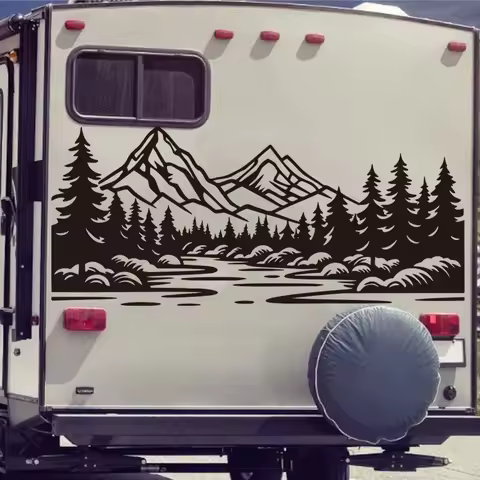 Mountain River Scenic Camper Rv Car Sticker Decal Travel Explore Adventure for Camper Van Caravan Motorhome Sticker Graphic