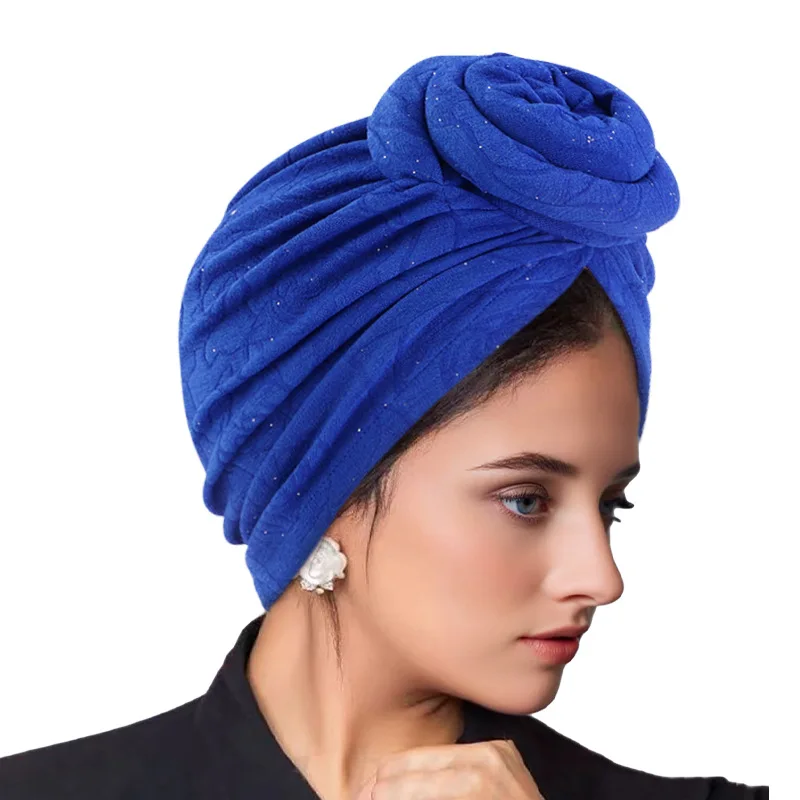 

New Women Solid Color Turban Hat 3D Twisted Knot Headwrap Muslim Hijab Chemo Cap Party Wedding Headwear Headscarf Bandanas