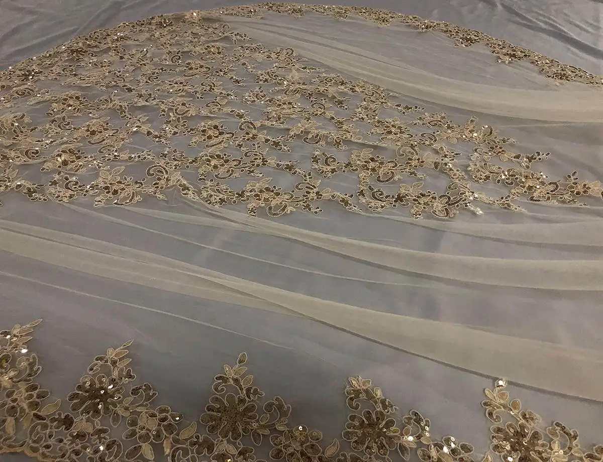 Glitter Wedding Veil Sequin Appliques Cathedral Length One Layer Bridal Veils Applique Edge For Bride Velo De Cabeza Custom Made image 3