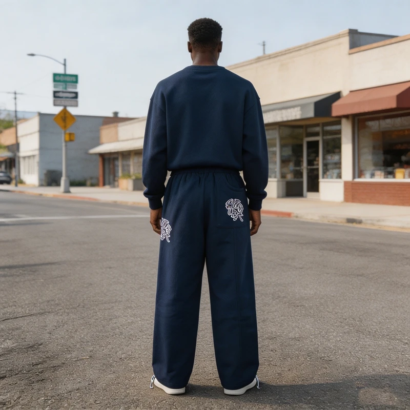 Amerikanische Streetwear Herren Baggy Jogginghose Patchwork Casual Fleece Trainingshose mit Stickerei und Kordelzug am Saum Baumwoll-Sweatpants Vintage – Detail 3