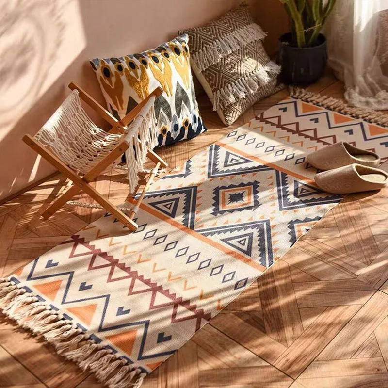 Linen Plaid Carpet Cotton Home Weave Carpets Bohemian Rug Floor Carpet For Living Room Bedroom Home Deocr Foot Pad Beach tapijt