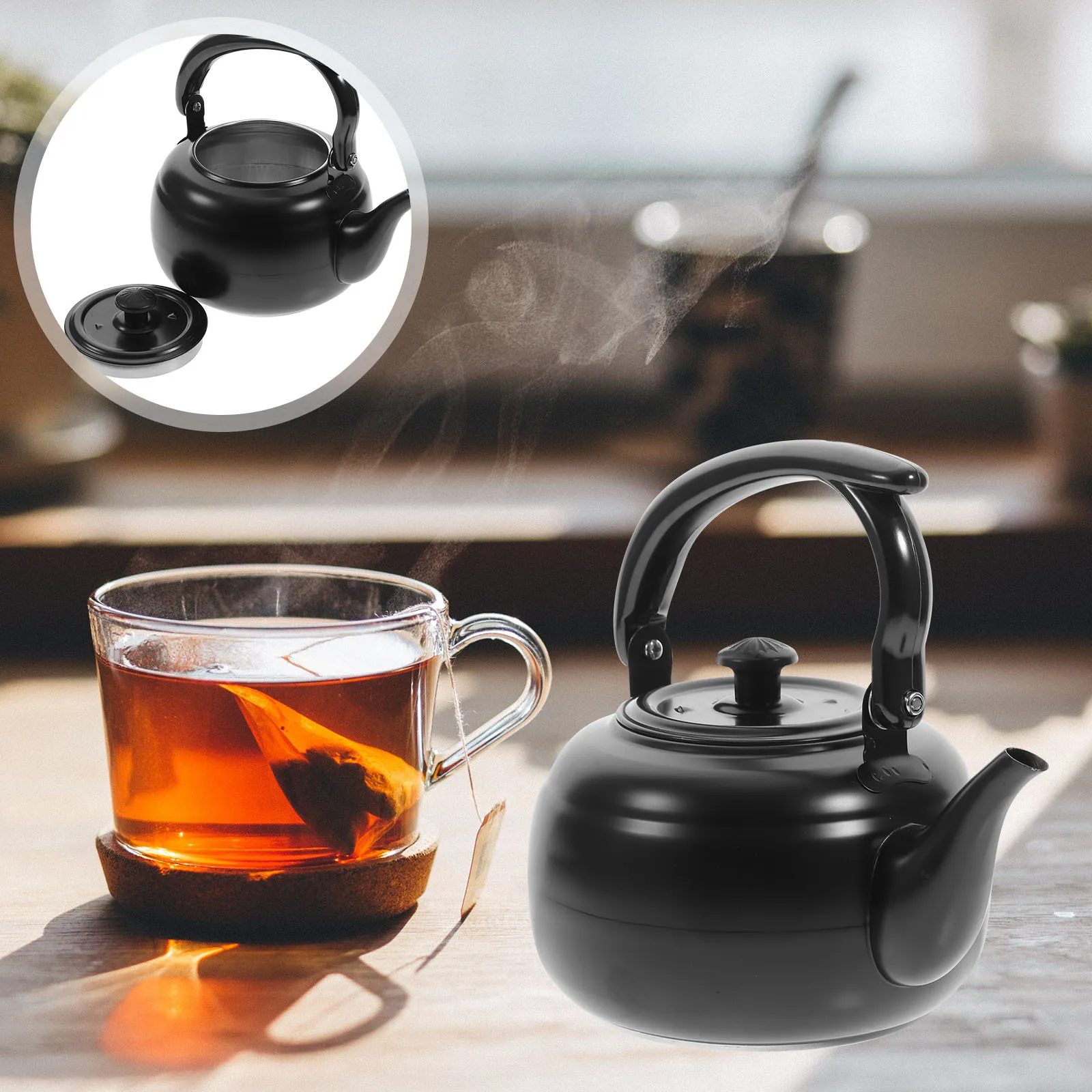 

1L Stainless Steel Alcohol Stovetop Teapot Removable Infuser Vintage Style Tea Kettle For Kitchen Barware Tea Pot