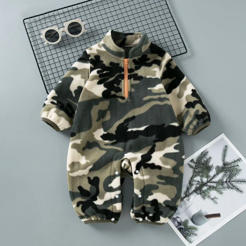 Baby Rompers Boys Camouflage Long Sleeve Flannel Warm Bodysuit Infant High Quality Soft Jumpsuit Home Wear Spring Autumn Clothes