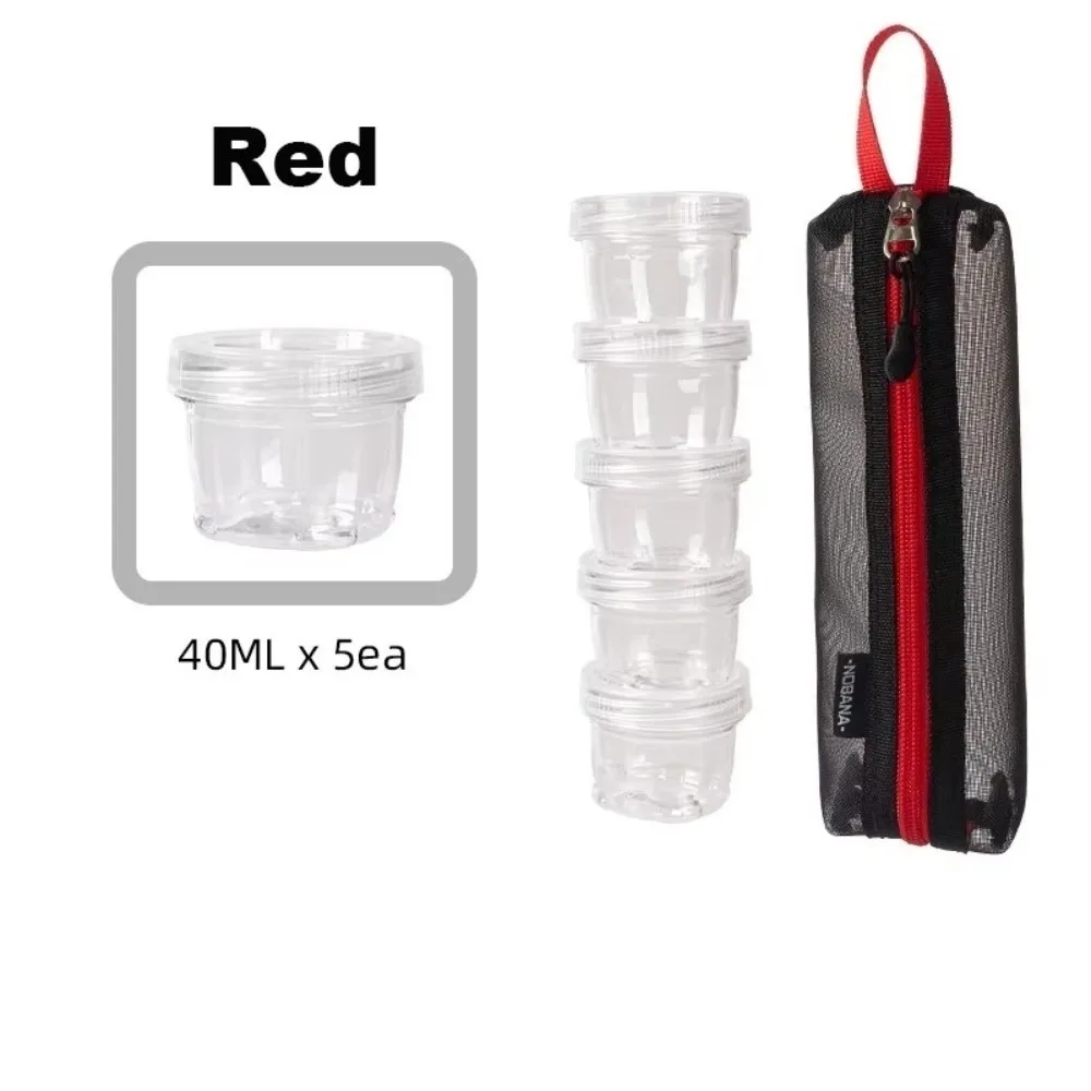 Kit de especias portátil para acampar, botellas transparentes, 5 botellas, contenedor de especias para viaje, bolsa contenedora, tamaño compacto, soporte para especias, uso en la cocina