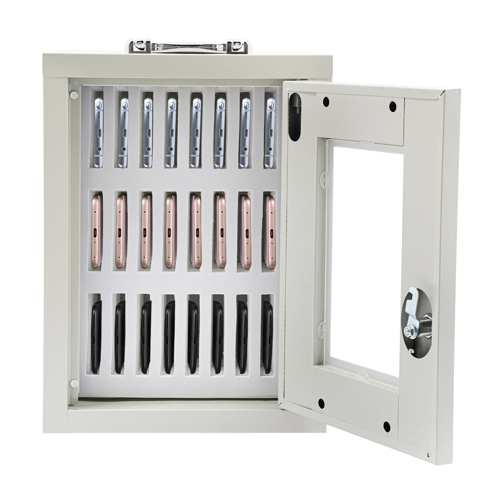 24-Slot Cell Phone Storage, Steel, Locking Design, Rust & Corrosion-Proof, Secure Management