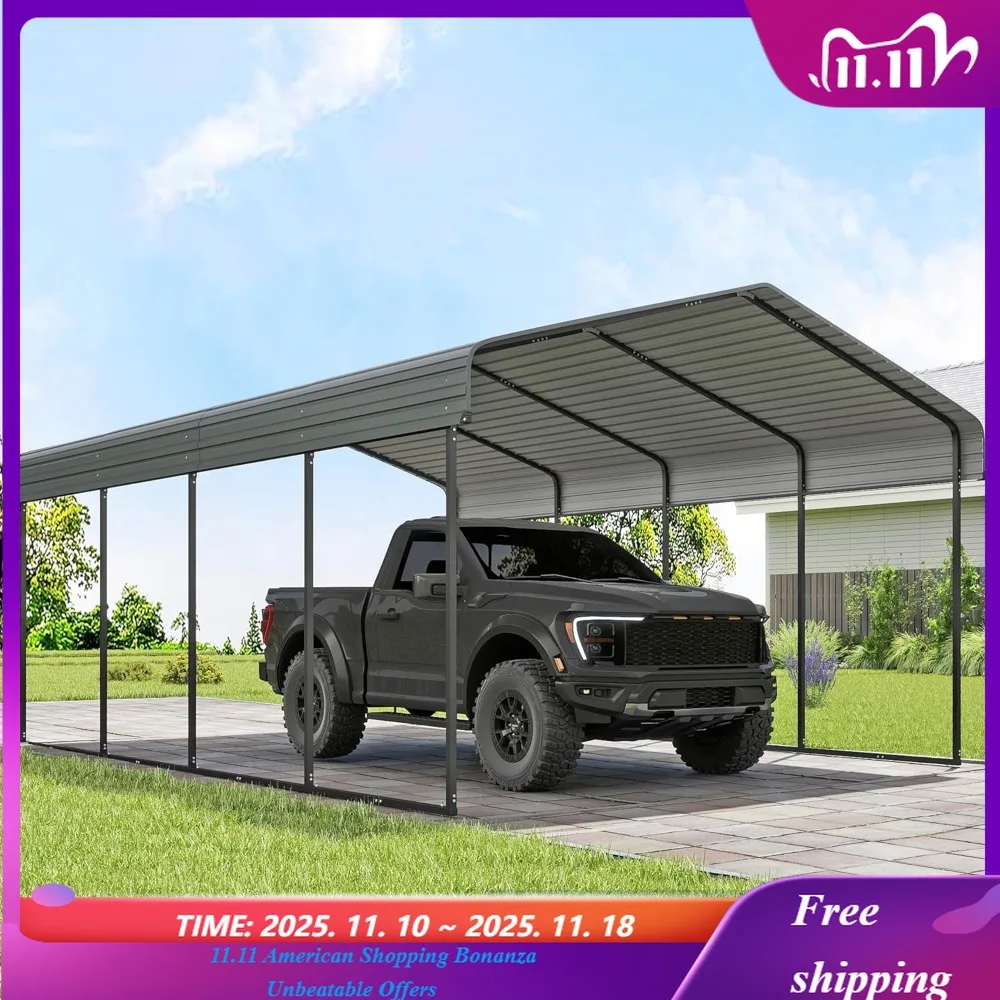 

Сверхмощный металлический навес для навеса для автомобиля на открытом воздухе с крышей из оцинкованной стали и усиленным основанием для всепогодных условий эксплуатации