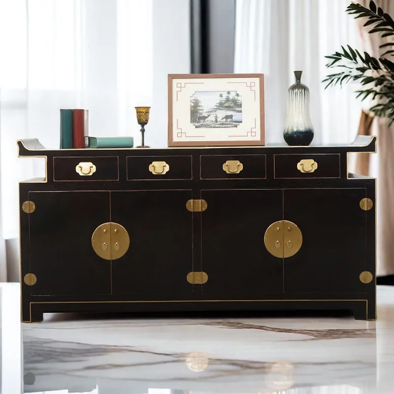 New Chinese side cabinet solid wood shoe cabinet Zen furniture porch locker solid wood furniture warped head cabinet door hall