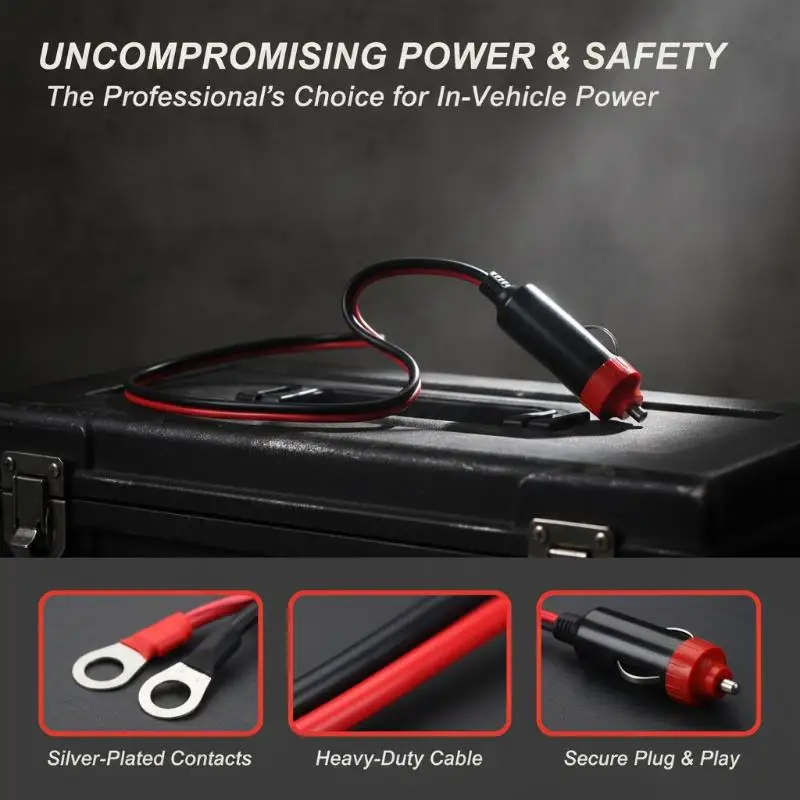 Heavy Duty Cigarette Lighter Male Plug Adapter 30A High Power Supply Cord Fit for Car Truck RV Travel Power Supply Needs
