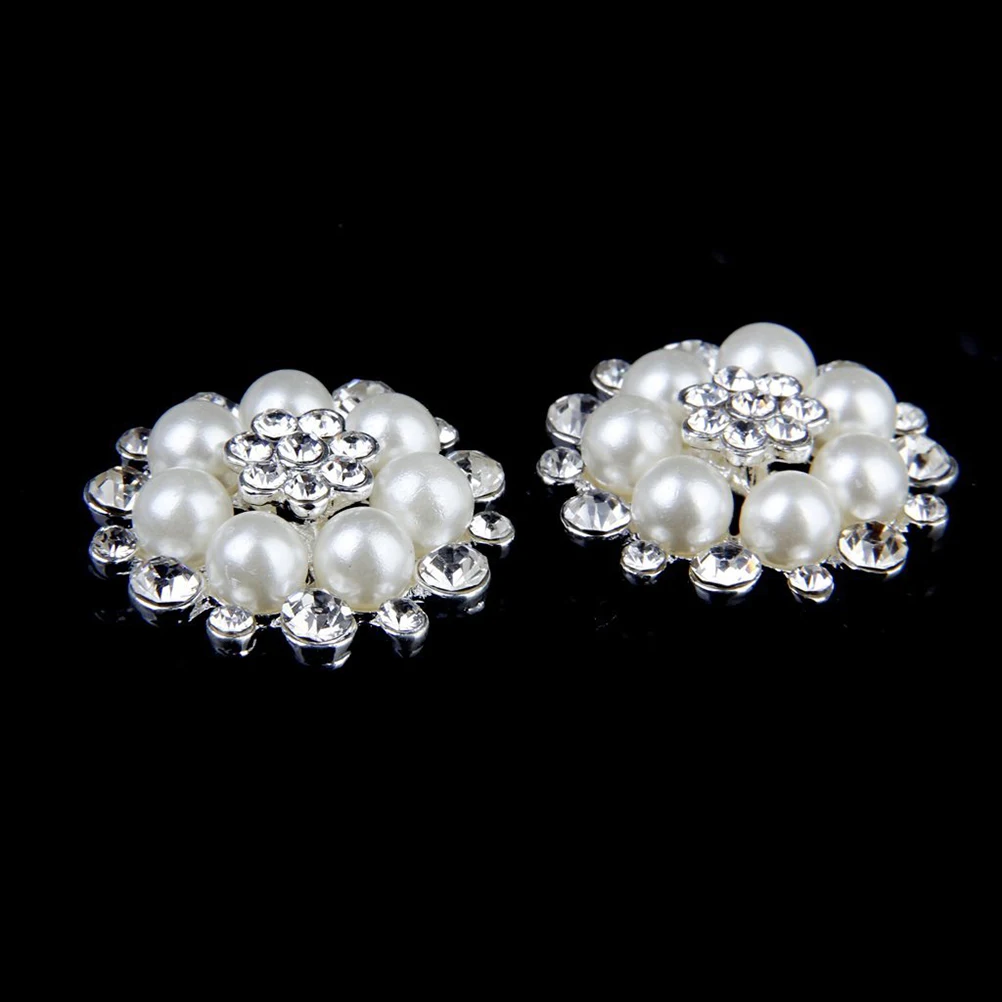 

5Pcs Pearl Flower Embellishments 30mm Silver Beige Acrylic Zinc Alloy Rhinestones Flat Back Glue Hairb Decoration Garment Bags