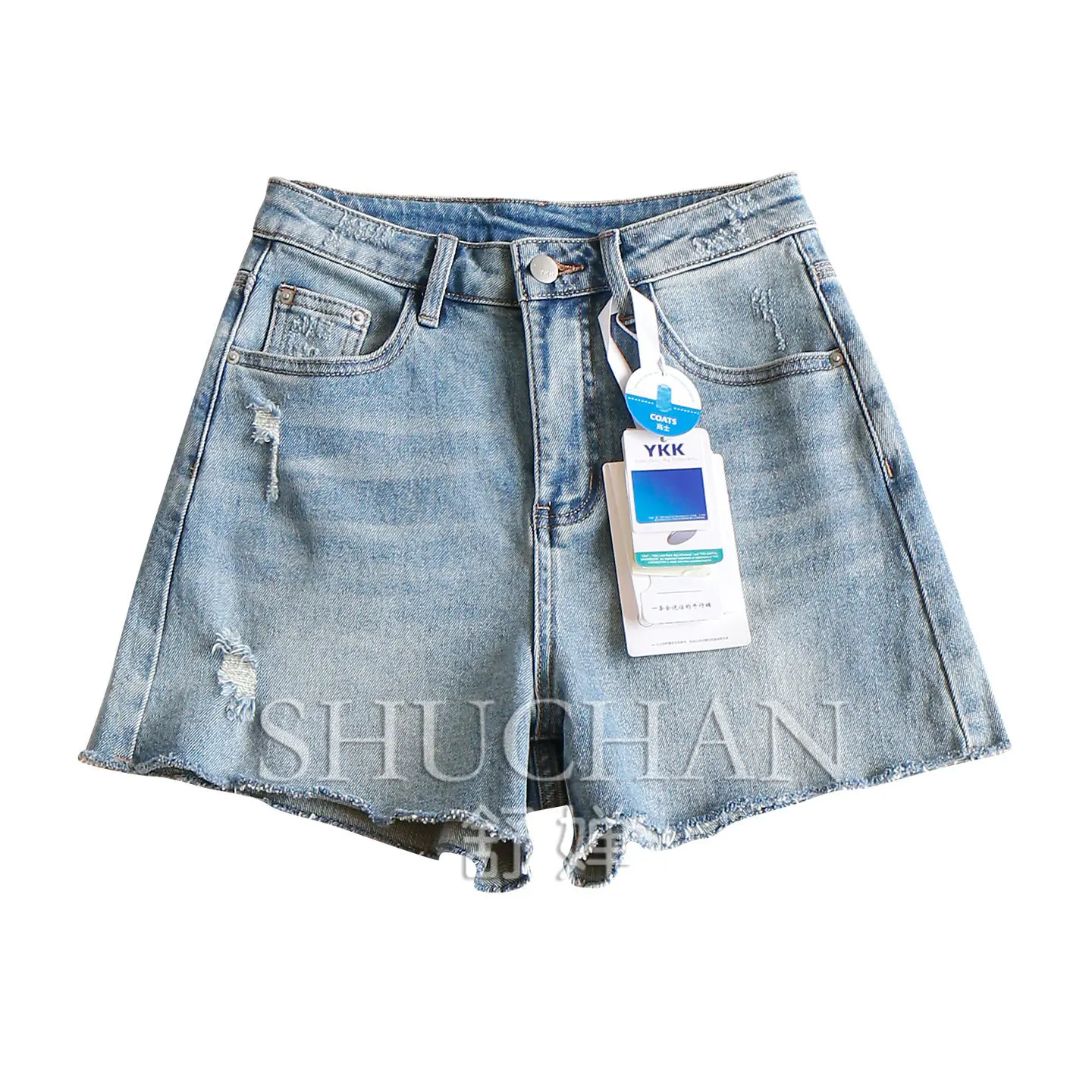 

Sweet and Cool Babes Shorts Summer Retro Washed Fashionable Ripped High Waist Wide Leg Denim Shorts Women 34W0