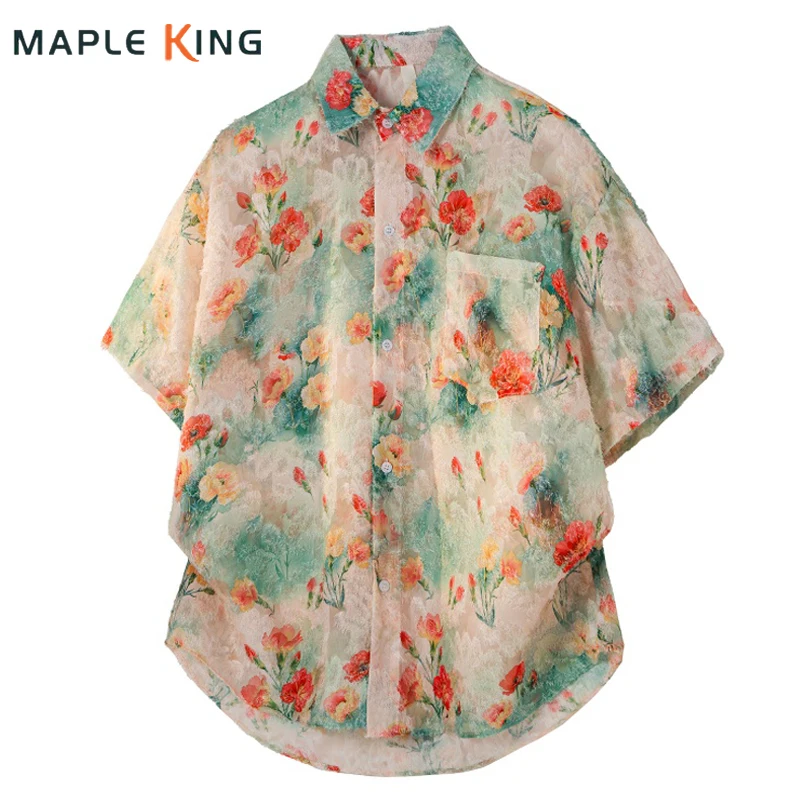 Man Dress Shirts Luxury Tassel Floral Printed Breathable Cool Feel Hawaiian Beachwear 2026 Summer Elegant Mens Cardigan Shirt