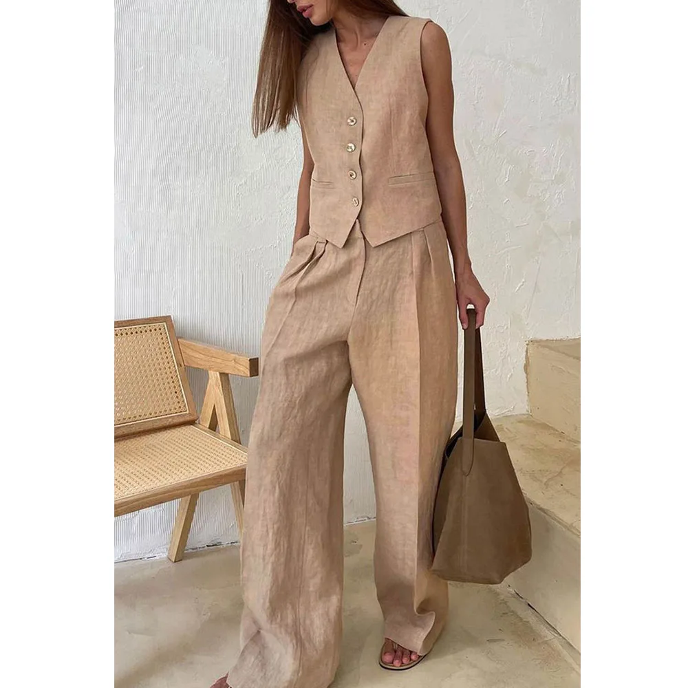 

Solid Color Suit Vest for Women Suit Vest With Pants Set Women's Sleeveless Coat Woman Clothing Vests Female Waistcoat Vintage