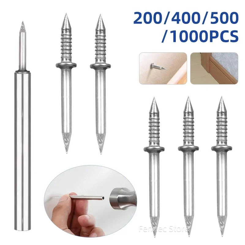 200/400/500/1000Pcs Double-Head Seamless Installation Nail with Sleeve Skirting Thread Metal Non-Marking Nails Rust-Proof