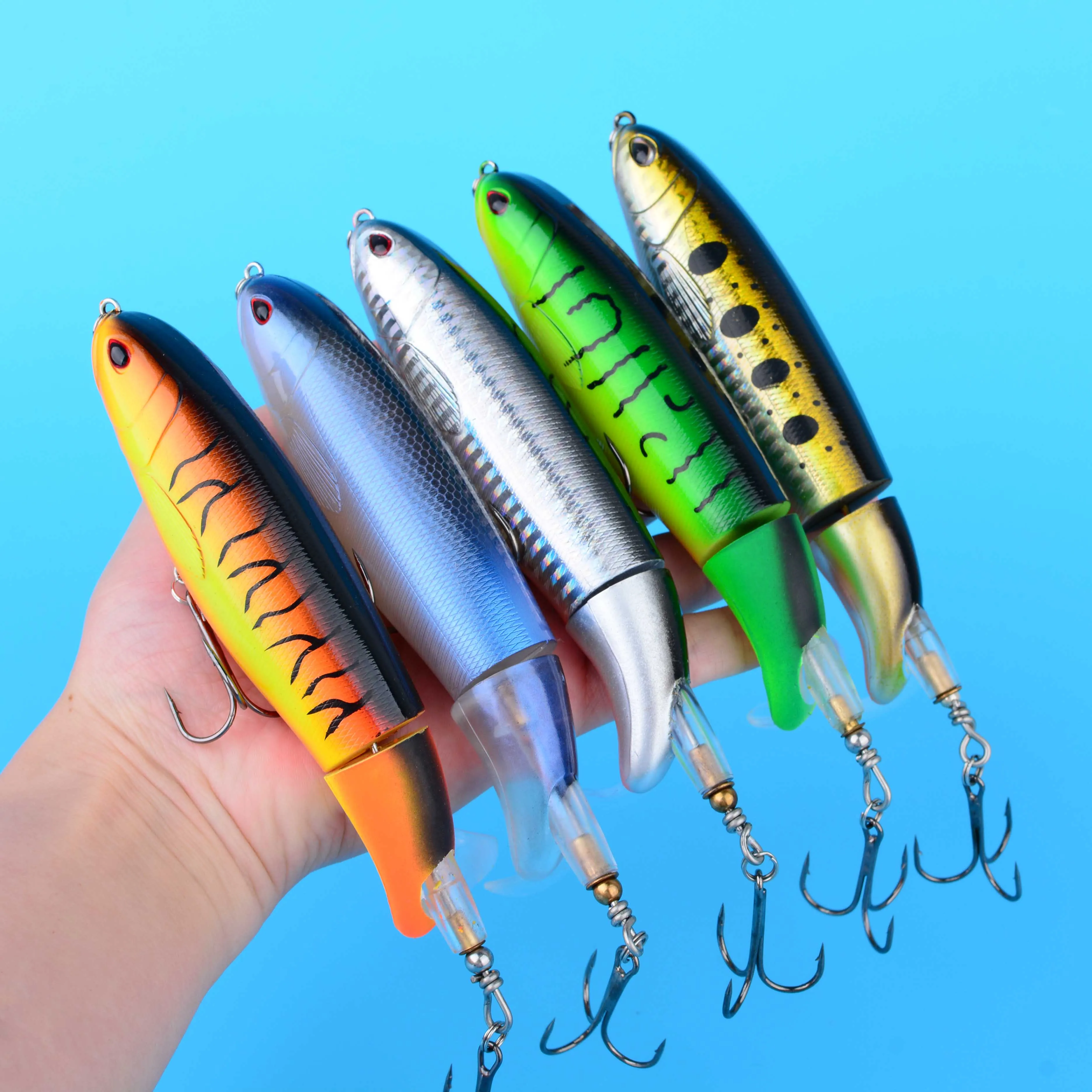 10PCS Whopper Popper 32g Señuelo de Pesca de Superficie, Cebo Artificial, Plopper Duro con Cola Giratoria Suave, Aparejos de Pesca, Geer Pesca