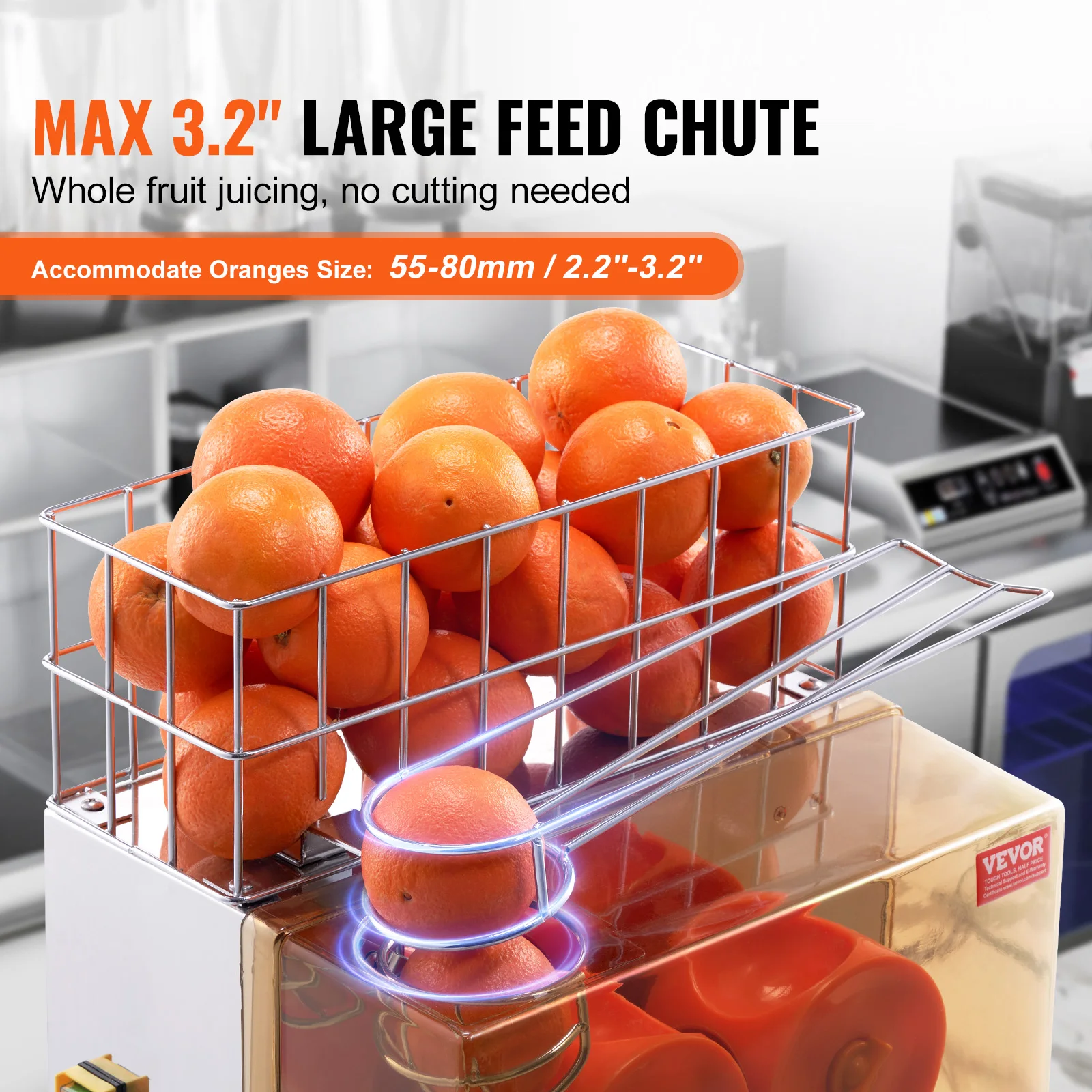 VEVOR Commercial Orange Juicer Machine Automatic Juice Extractor Stainless Steel Orange Squeezer with Pull-Out Filter Box 