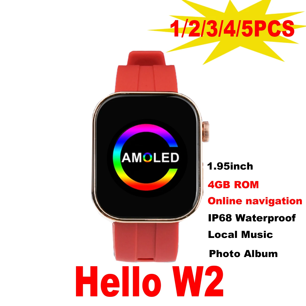 

1.95inch Amoled Screen Smart Watch Hello W2 Bluetooth Call 4GB Local Music Photo Album Sports Men Women Smart Watch 2024