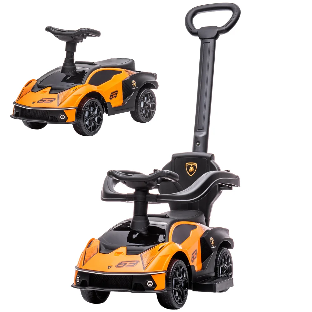 Aosom 2 en 1 con licencia Lamborghini Ride On Push Car Toddlers1-3, almacenamiento/cuerno/sonido del motor, naranja