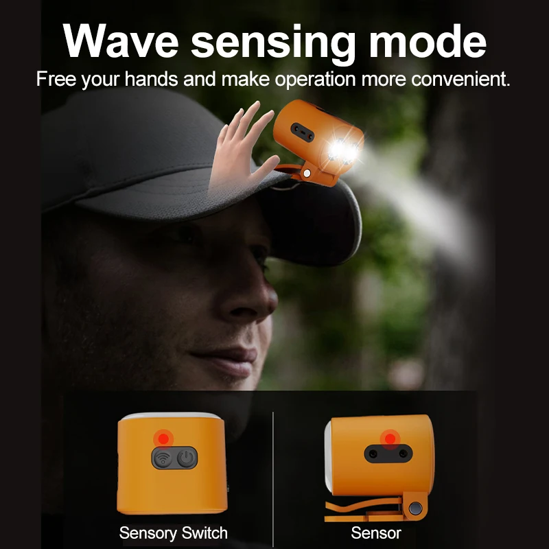 Mini Hat Clip Camp Light  Portable Wrist Light Charging USB C Outdoor Waterproof Flashlight Magnetic Sensor Headlight Camping