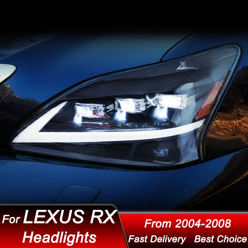 المصابيح الأمامية لتصفيف السيارة البوب لكزس RX RX350 2004-2008 مجموعة LED كاملة جديدة ترقية عالية التكوين ملحقات عدسة العرض