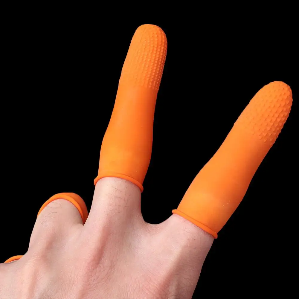 100 Stück wiederverwendbare Fingerspitzen-Schutzhandschuhe aus Naturlatex, Gummihandschuhe, Fingerabdeckung, orange Fingerlinge – Detail 8