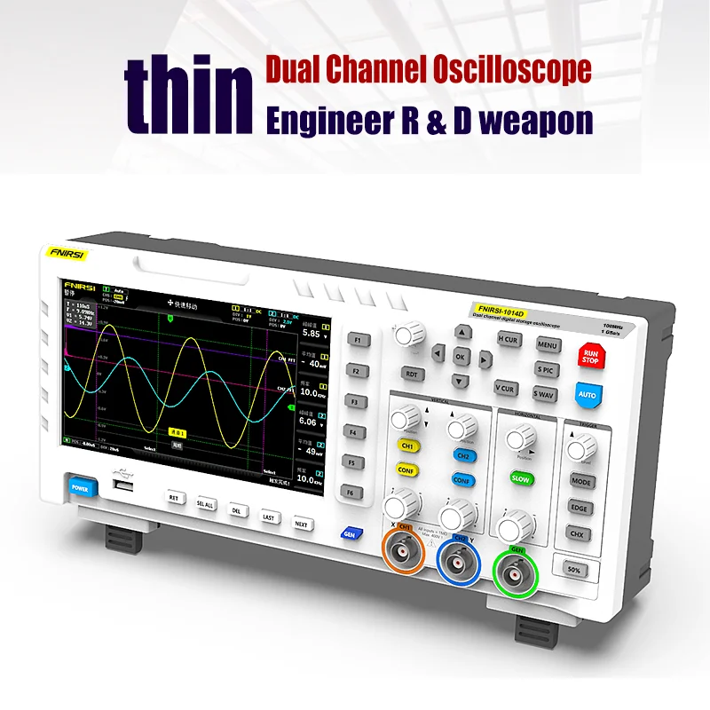 FNIRSI 1014D Digital Oscilloscope 2-In-1 Dual Channel Input Signal Generator Benchtop Oscilloscope 1GSa/S Sampling Rate 100MHZ