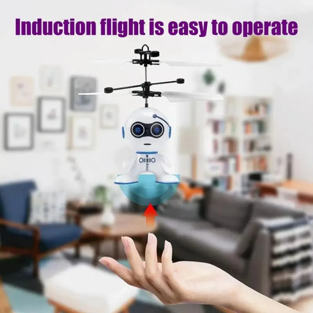 Flying Robot Toys Remote Control Kids Airplane Toy Induction Robots with Conceal Power Switch Household Controllable Aircraft