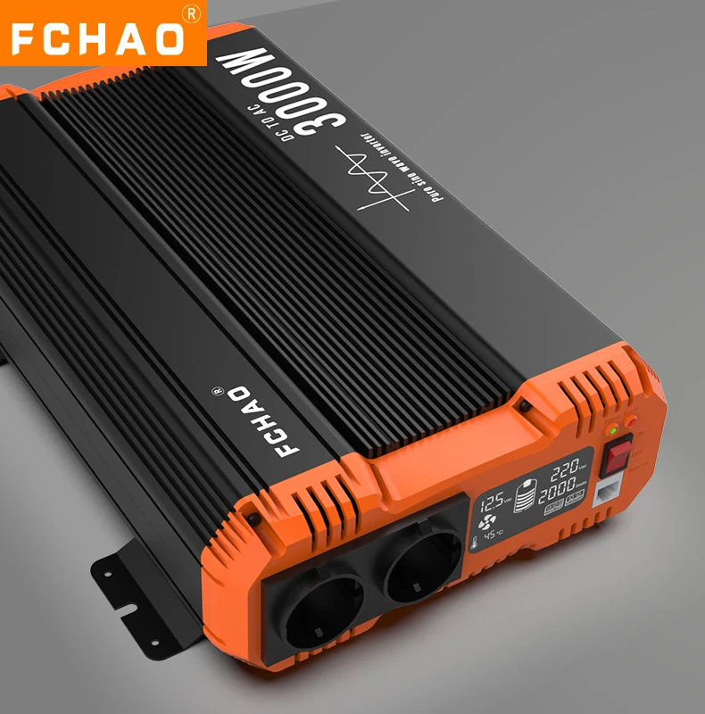 FCHAO 2000W/2500W/3000W 12V naar 220V/230V 50Hz auto-omvormer zuivere sinusgolf DC-AC stroomomvormer met LCD-scherm & afstandsbediening