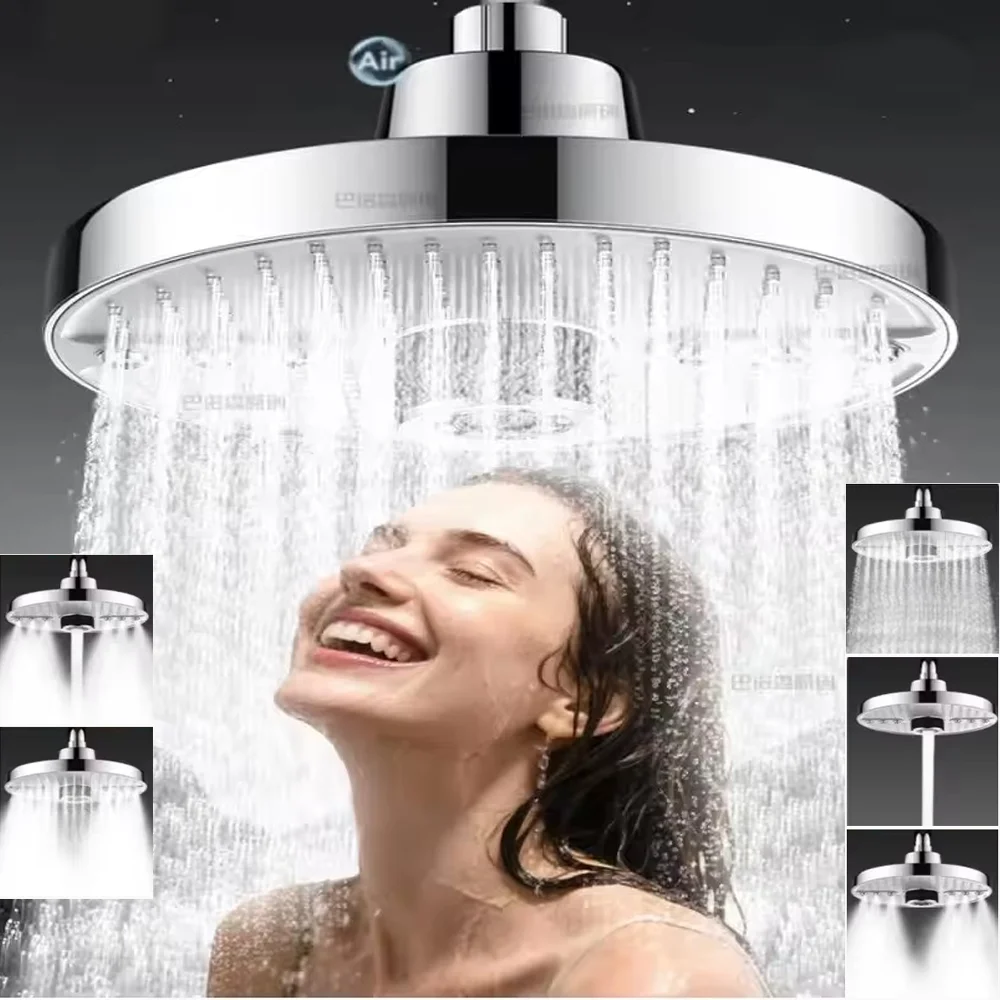 New 17.5CM Big Panel Pressurized Ceiling Mounted Shower Head Set 5 Modes Adjustable Large Water Showerhead Bathroom Accessories
