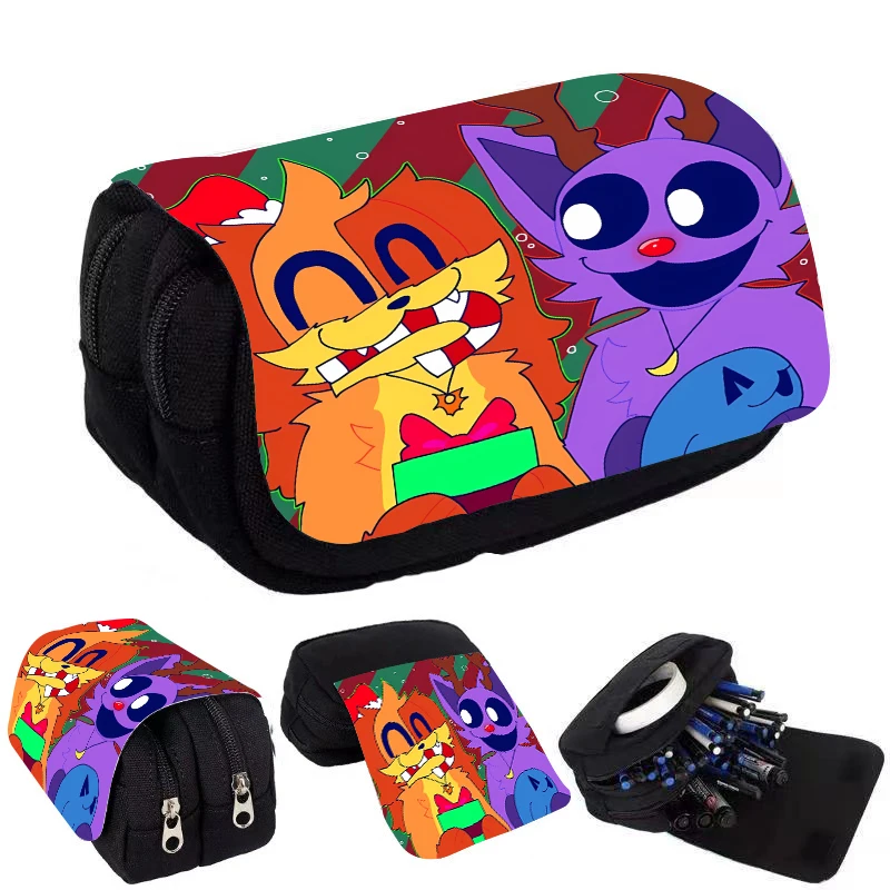 Smiling Critters Flip Pen Bags Anime Game Double-deck Pencil Cases Fashion Kids Pencil Bag New School Stationery Supplies Gift