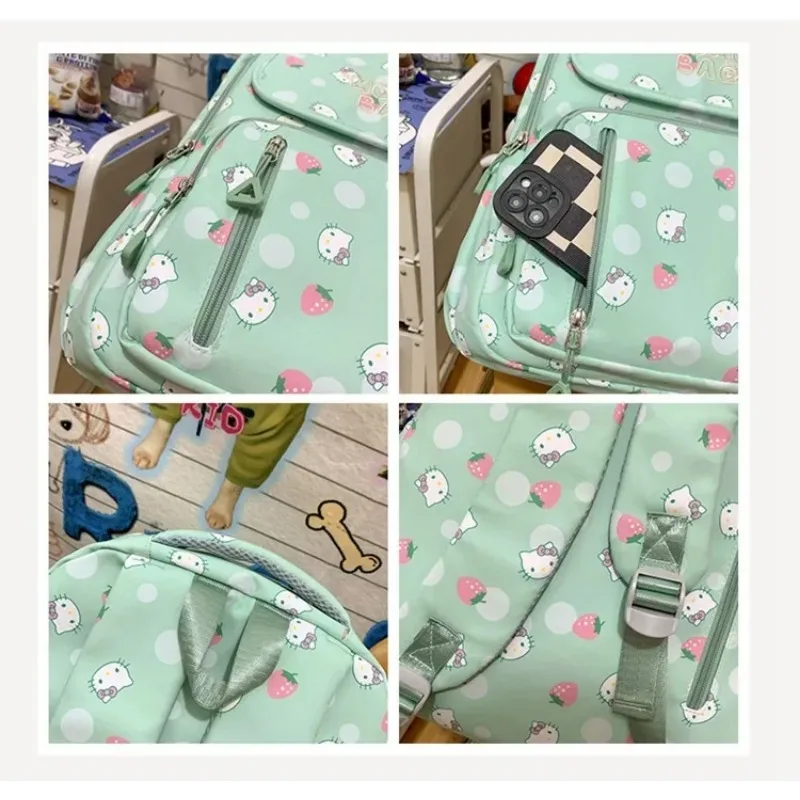 Sanrio-Hello Kitty Schoolbag para meninas, grande capacidade, luz, fofo, estudantes, crianças, menina, jardim de infância