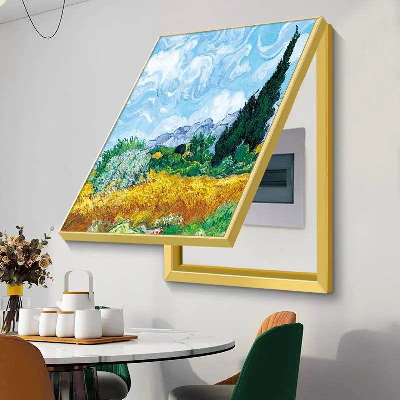 الشمال مجردة النفط اللوحة الزخرفية معلقة اللوحة من صندوق عداد كهربائي غطاء المنزل غرفة جدار الفن جدارية ملصق مع الإطار #5