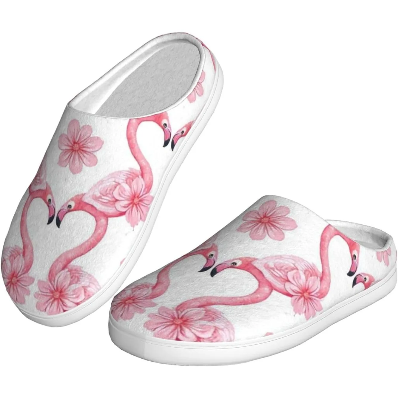 

Tropical Love Flamingos Women’s Cozy Slippers Soft Cotton Indoor & Outdoor House Slippers With Anti-Slip Sole