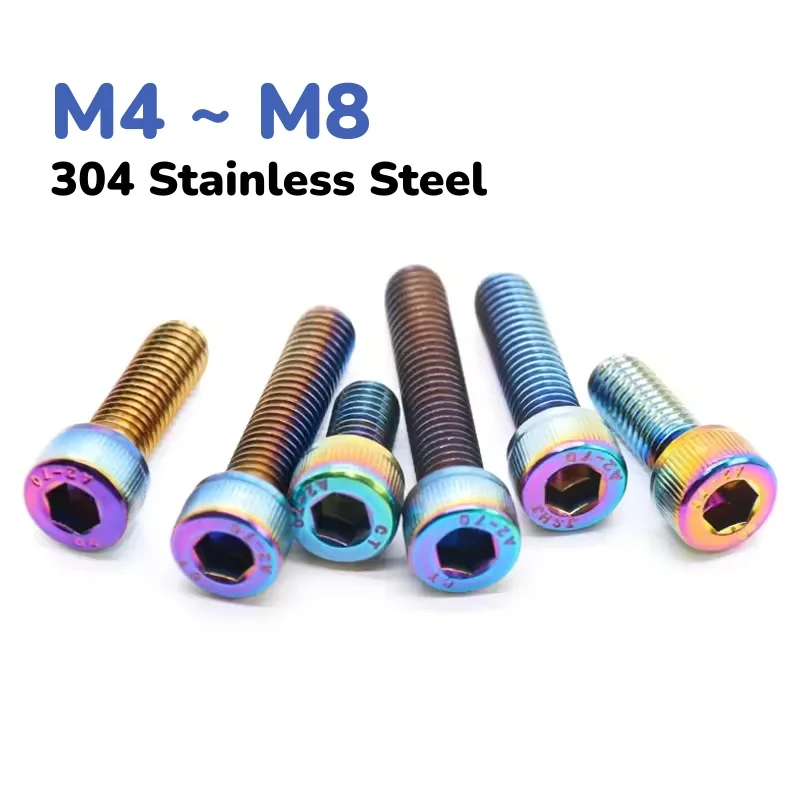 304 Stainless Steel Fuel Tank Cover Bolt Cup Head Hexagonal Colored Modified Universal Screw M4 ~ M8 Length: 8 ~ 50mm