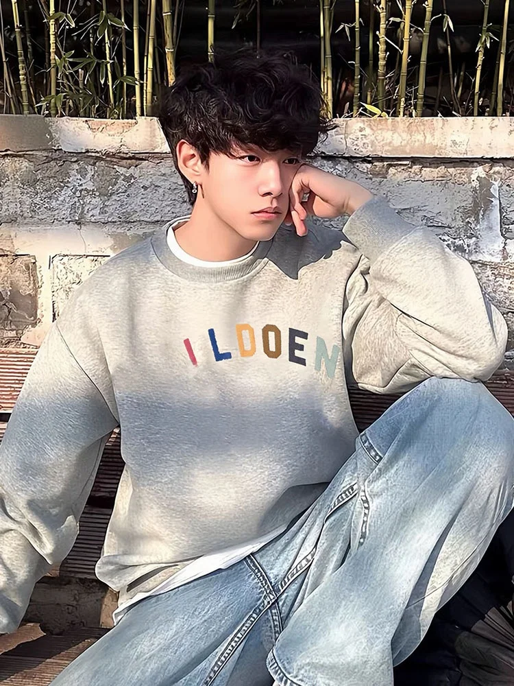 

Оверсайз худи с круглым вырезом и флисовой подкладкой, осенне-зимний хлопковый свитшот в уличном стиле, базовая модель для студентов