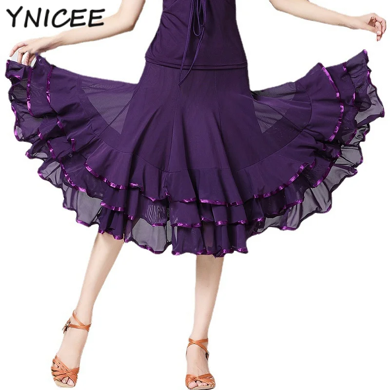 Women Elegant Ballroom Dancing Costume 360 Degree Long Swing Latin Salsa Rumba Dress Flamenco Dance Skirts for Practice