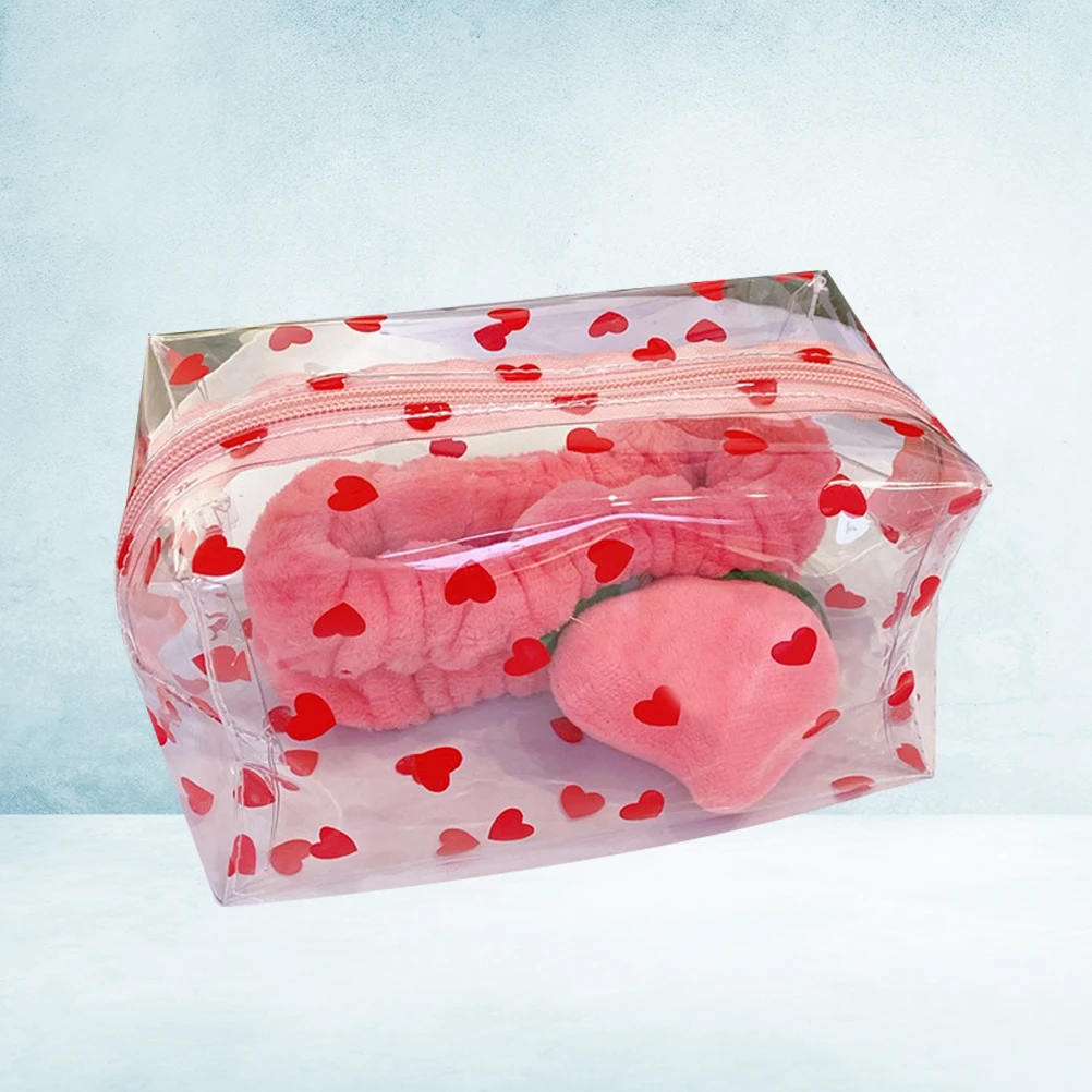 

Lovely Heart Waterproof Makeup Bag For Women Travel Transparent Pu Toiletry Bag Lightweight Portable Pouch Pen