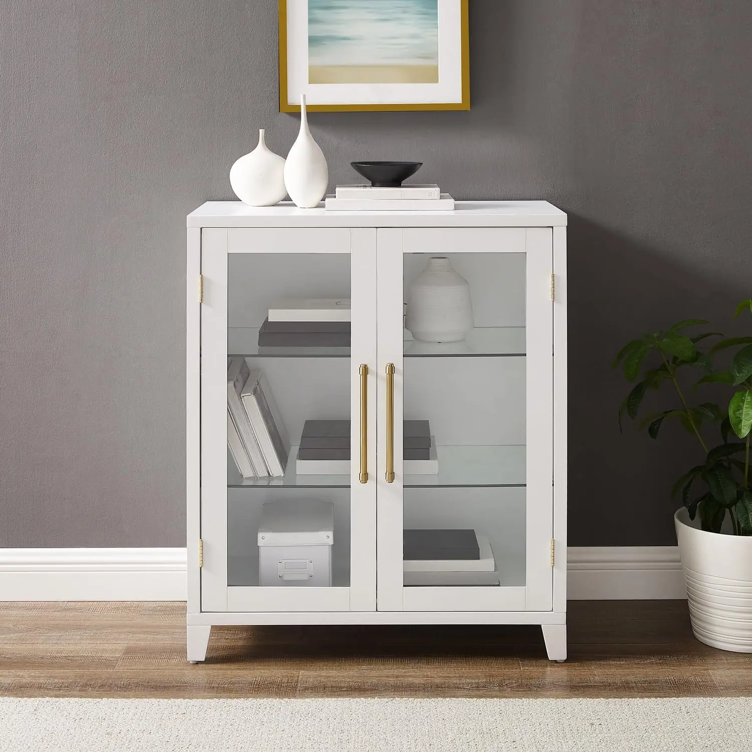 Crosley Furniture Roarke Stackable Glass Door Storage Pantry, White