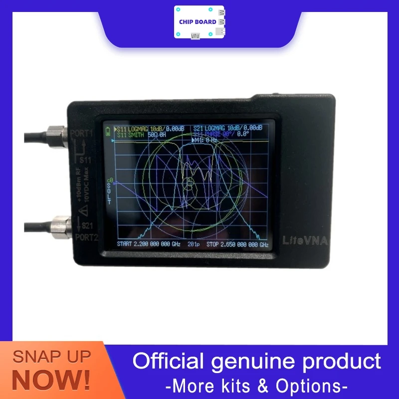 Hugen tinyVNA LiteVNA 64 a portable vector network analyzer covering 50kHz to 6.3GHz with a 4-inch display for RF analysis.