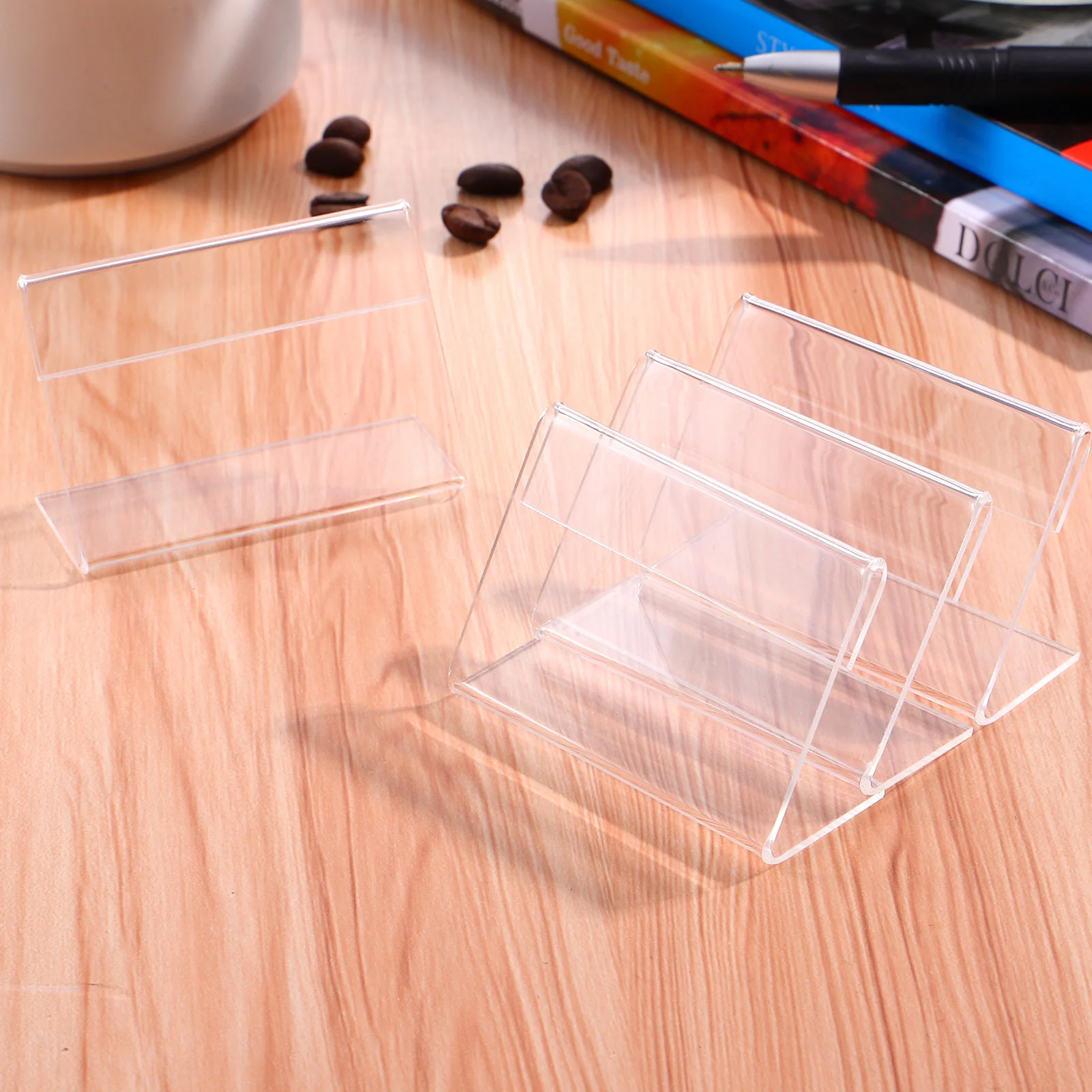 ARTIBETTER 20pcs Acrylic Display Holder Price Tag Sign Holders Slanted Label Stand Name Cards Rack slanted display stand