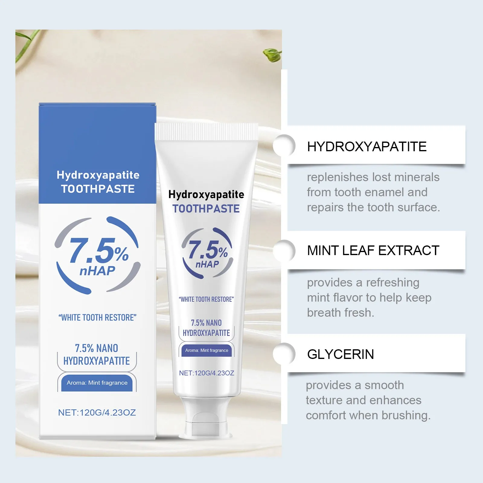 

120g Teeth Whitening Strips Toothpaste Gel Oral Hygiene Care Hydroxyapatite Toothpaste Whitening Teeth Bleaching Toothpaste