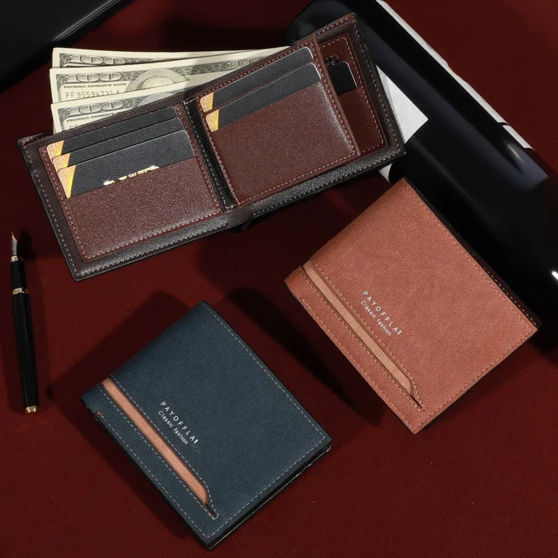 Men's Fashion Business Short Wallet with Zipper Coin Pocket  Luxury Brand Card Slots Horizontal Soft Synthetic Leather Wallet image 4