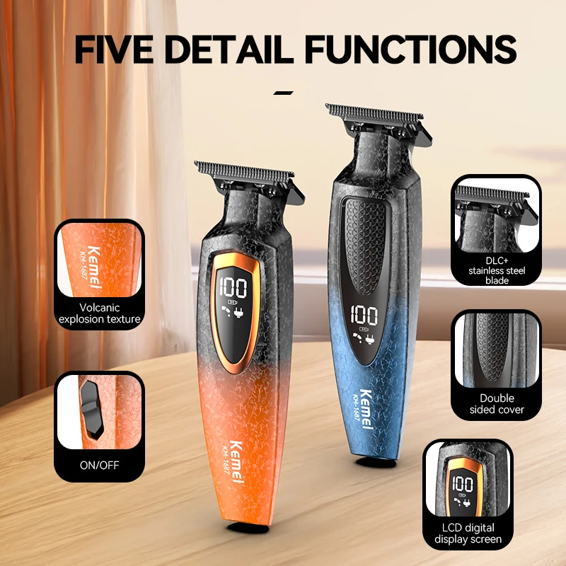 Kemei ماكينة قص الشعر الكهربائية القابلة لإعادة الشحن ماكينة قص الشعر اللاسلكية المهنية مجموعة المتقلب ماكينة حلاقة الشعر اللحية المشكل KM-1687