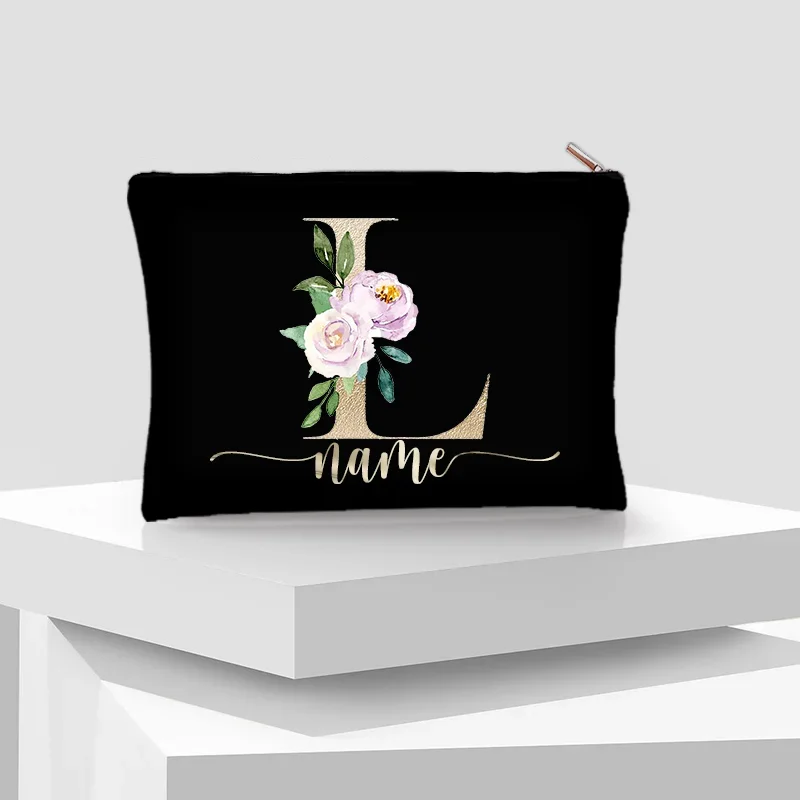 Padrão Floral inicial dama de honra Gift Pouch, Personalização Makeup Bag, Cosmetic Casos, Armazenamento do casamento, Batom Organizer