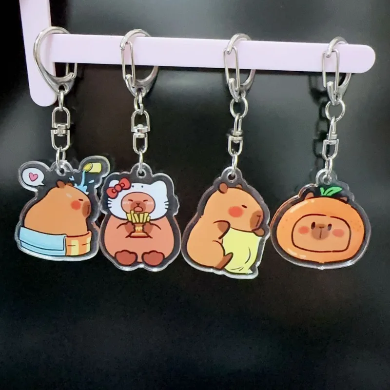 Capybara Acrylic Keychains Cartoon Anime Figures Animals Keyrings Creative Kawaii Car Bags Pendant Key Holders Boys Girls Gift