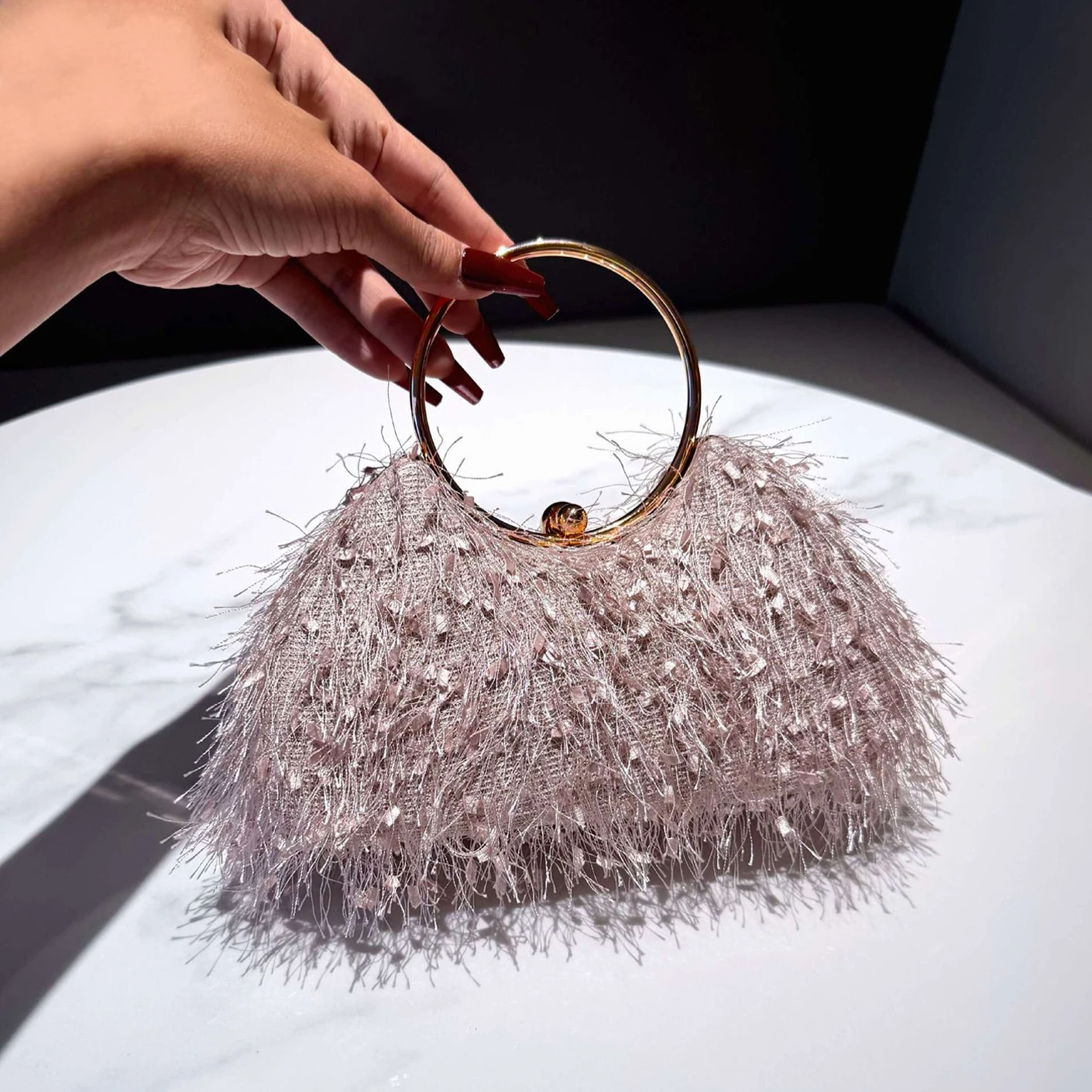 

JIOMAY 2025 New Women's Plush Evening Bag Handheld Furry Banquet Purse Small Clutch Fashion Shoulder Crossbody Handbag