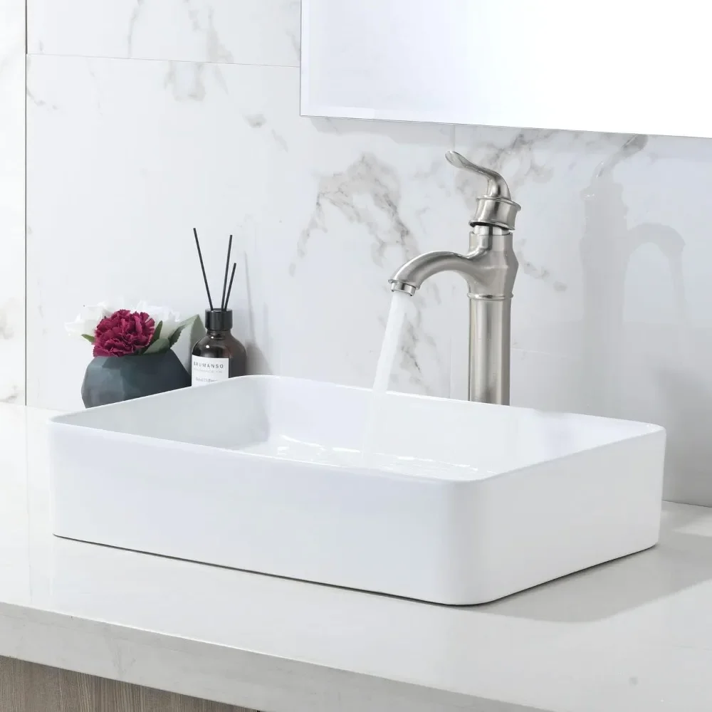 

Bathroom Vessel Sink Rectangular - Modern White Bathroom Sink Rectangle Above Counter Porcelain Ceramic Vessel