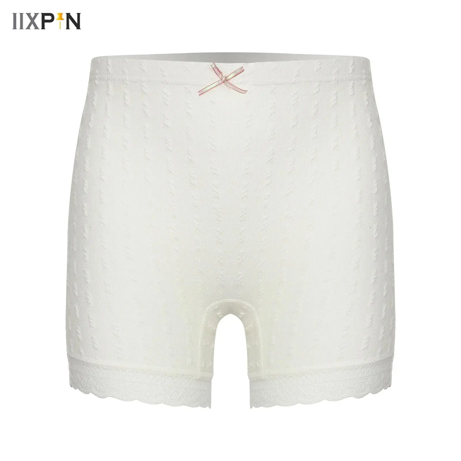 

Kids Girls Bowknot Lace Trim Ribbed Shorts Elastic Waistband Solid Color Panties Underwear Children's Safety Shorts for Ballet