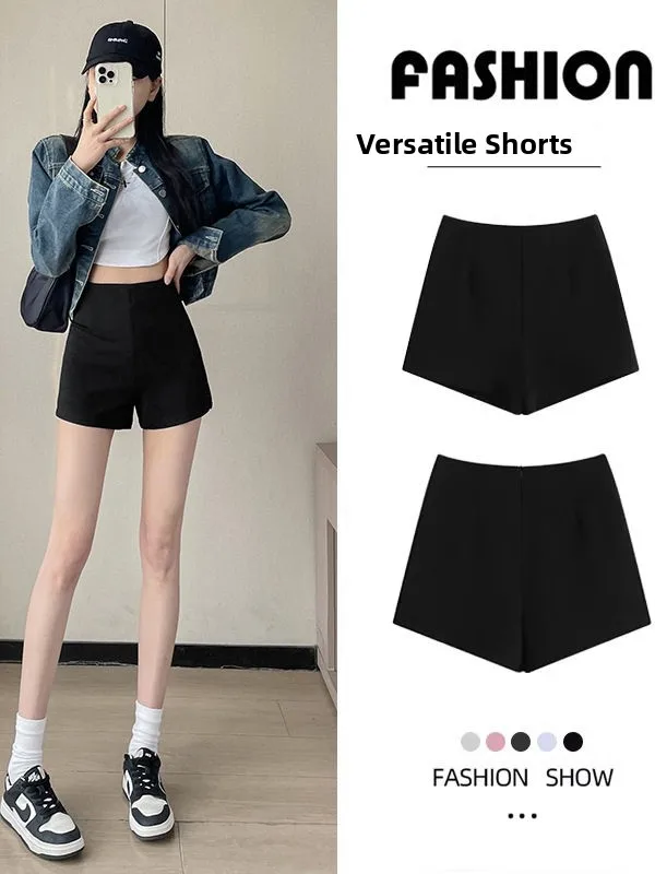 กางเกงขาสั้นเอวสูงทรงลำลองสำหรับผู้หญิง ฤดูใบไม้ร่วง ฤดูหนาว กระชับสัดส่วน ใส่เป็นเลกกิ้งหรือกางเกงขาสั้นก็ได้ ทรงตรง เซ็กซี่ ดีไซน์เก๋