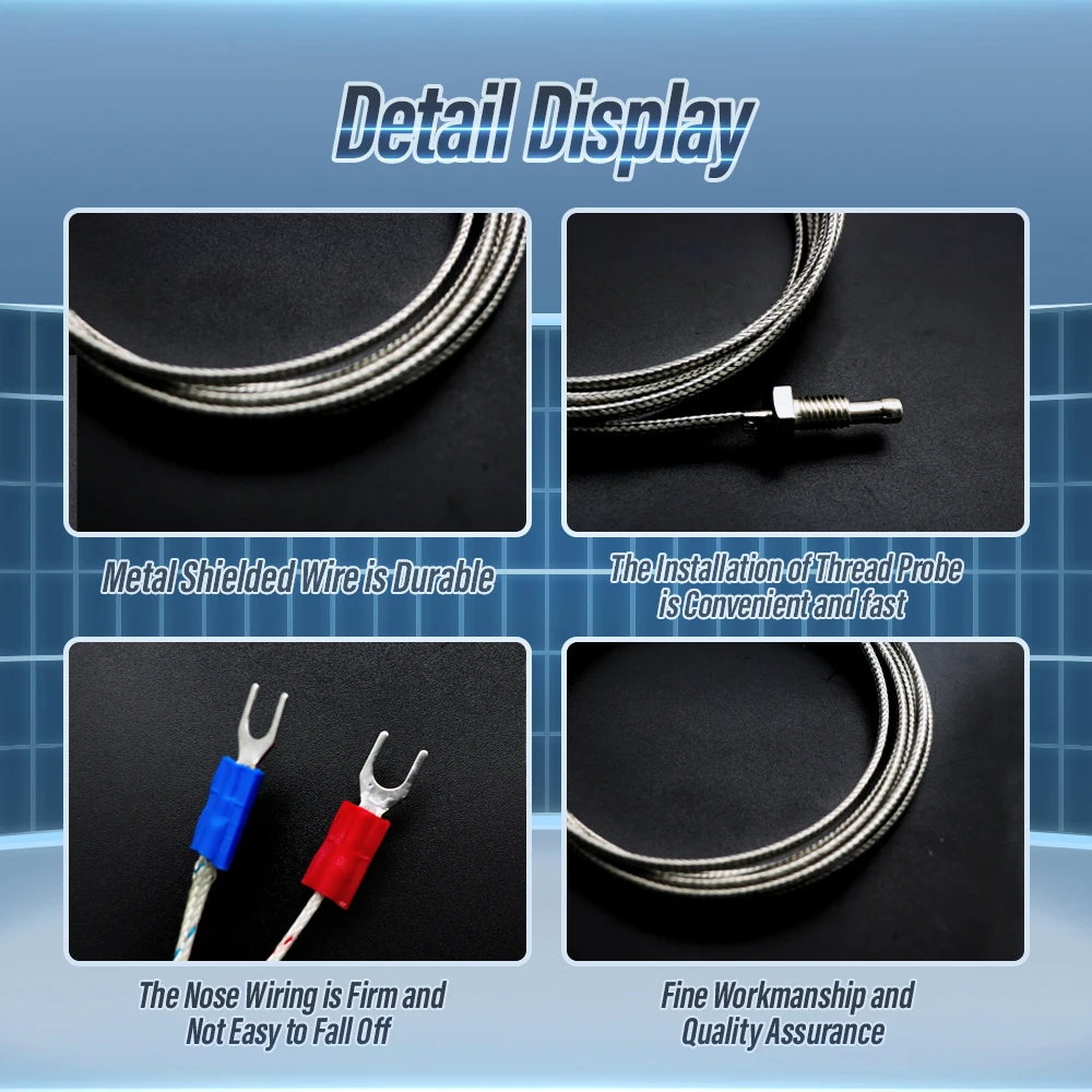 Sensor de temperatura de sonda de tornillo de rosca M6, J E PT100 termopar K, Tipo 0-400 ℃, Cable largo de 1/2/3/4/5m, controlador PID, termómetro