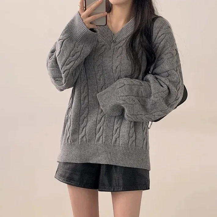 

Women's Knitted Sweater Loose V-Ne Autumn Winter Chic Lazy Twist Strip Design Simple Thiened Top Faion Commute Sle